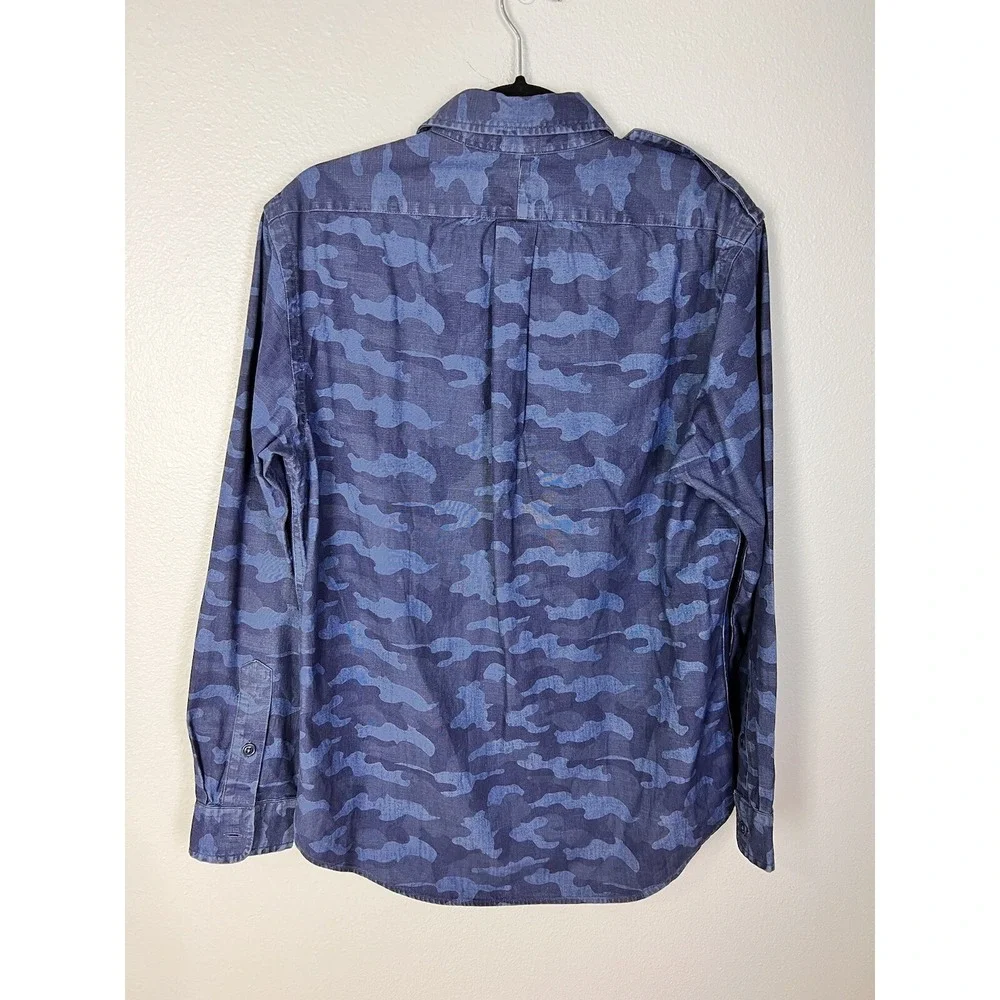 Polo Ralph Lauren Classic‎ Fit Indigo Cotton Chambray Camo Shirt Sz Medium